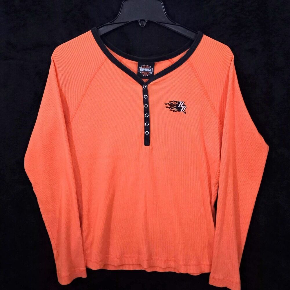 Freedom Harley Davidson Shirt Long Sleeve Orange and Black Canton Ohio #1085